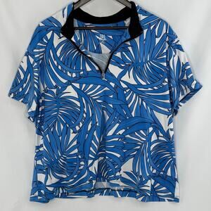 Tail White Label Golf Shirt 3X Womens Blue Palm Print 1/4 Zip Short Sleeve Top